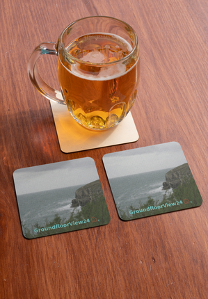 Seaside Serenity Cork-back coaster with groundfloorview24 with House Logo
