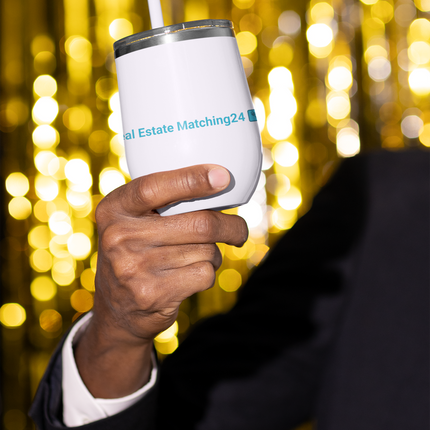 Wine tumbler with Real Estate Matching24 Logo
