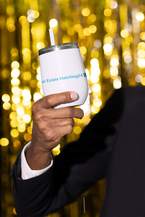 Wine tumbler with Real Estate Matching24 Logo