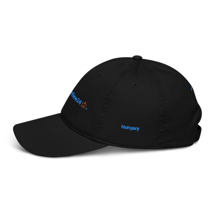 Hungary Organic dad hat GroundfloorView24 with 3 Logos.