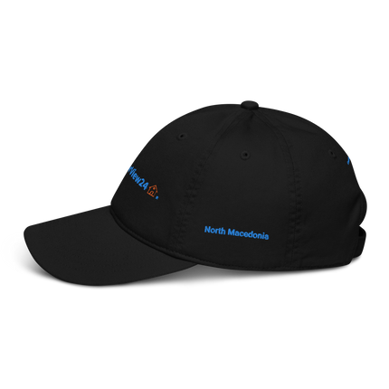 North Macedonia Organic dad hat GroundfloorView24 with 3 Logos.