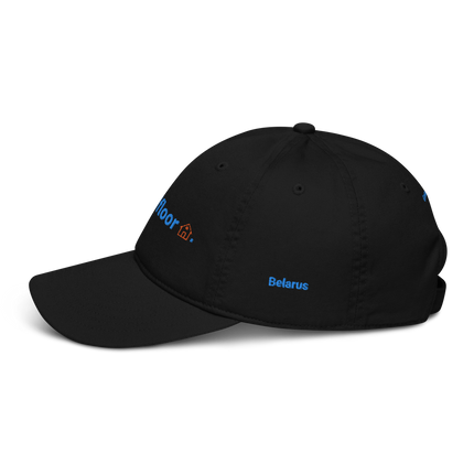 Belarus Organic dad hat Groundfloor with 3 Logos.