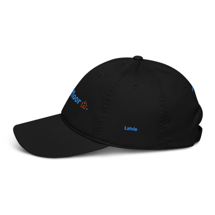 Latvia Organic dad hat Groundfloor with 3 Logos.