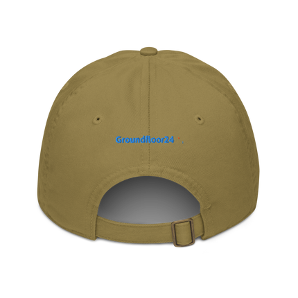 Belgium Organic dad hat Groundfloor24 with 3 Logos.
