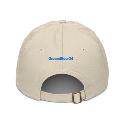 Belgium Organic dad hat Groundfloor24 with 3 Logos.