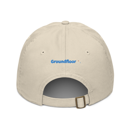 Latvia Organic dad hat Groundfloor with 3 Logos.