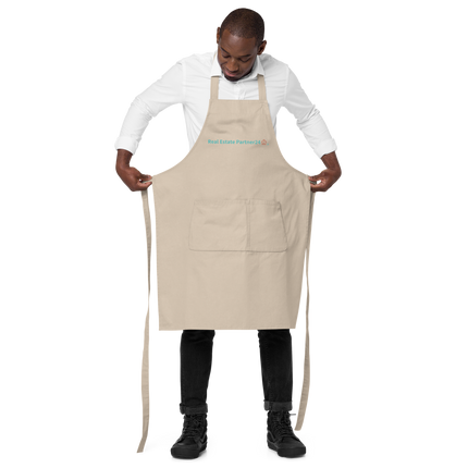 Organic cotton apron with Real Estate Partner24 Logo