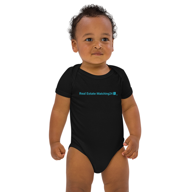 Organic cotton baby bodysuit with Real Estate Matching24 Logo