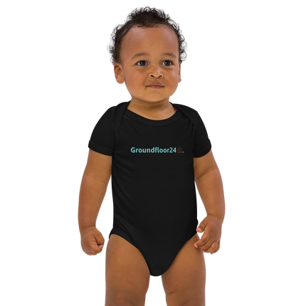 Organic cotton baby bodysuit with Groundfloor24 Logo