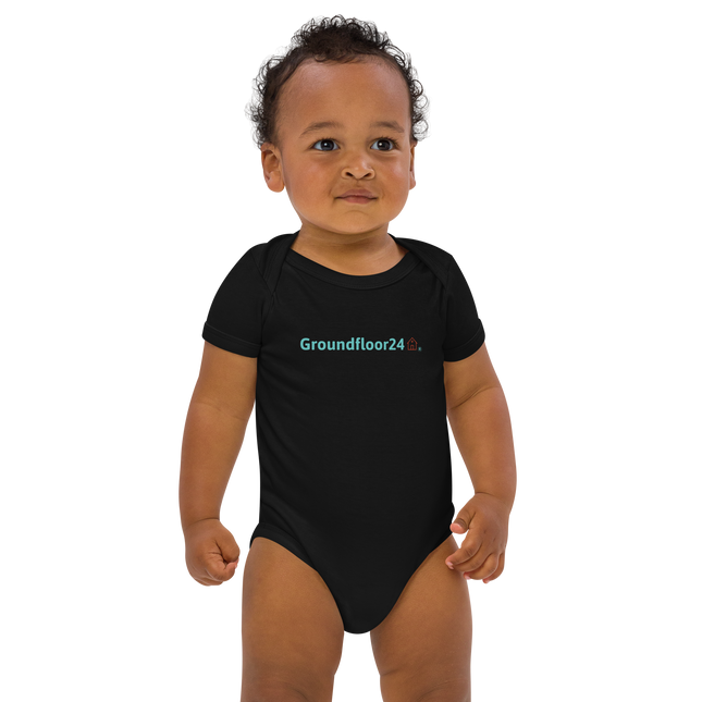 Organic cotton baby bodysuit with Groundfloor24 Logo