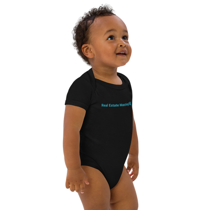 Organic cotton baby bodysuit with Real Estate Matching24 Logo