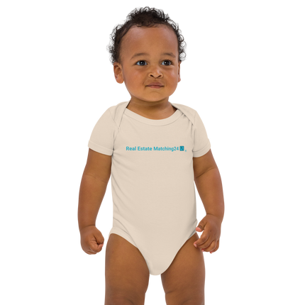 Organic cotton baby bodysuit with Real Estate Matching24 Logo