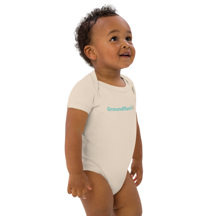 Organic cotton baby bodysuit with Groundfloor24 Logo