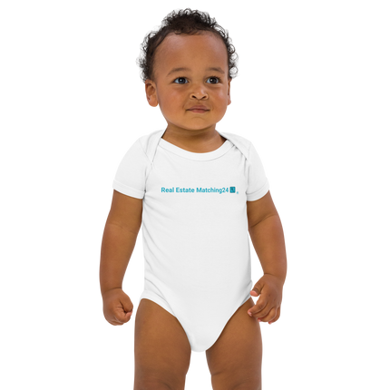 Organic cotton baby bodysuit with Real Estate Matching24 Logo