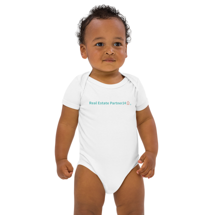 Organic cotton baby bodysuit with Real Estate Partner24 Logo
