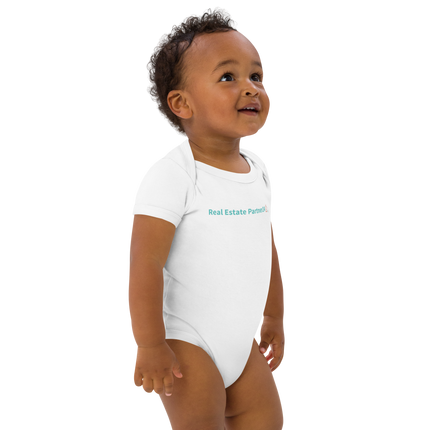 Organic cotton baby bodysuit with Real Estate Partner24 Logo