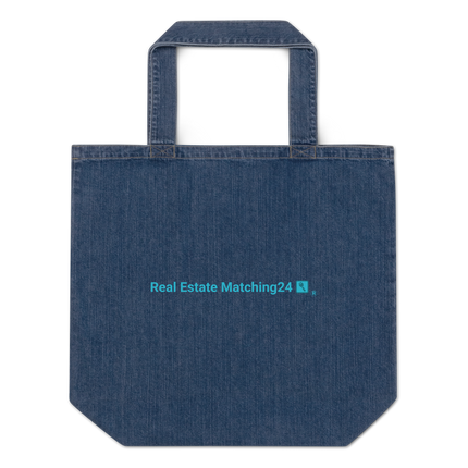 Organic denim tote bag with Real Estate Matching24 Logo