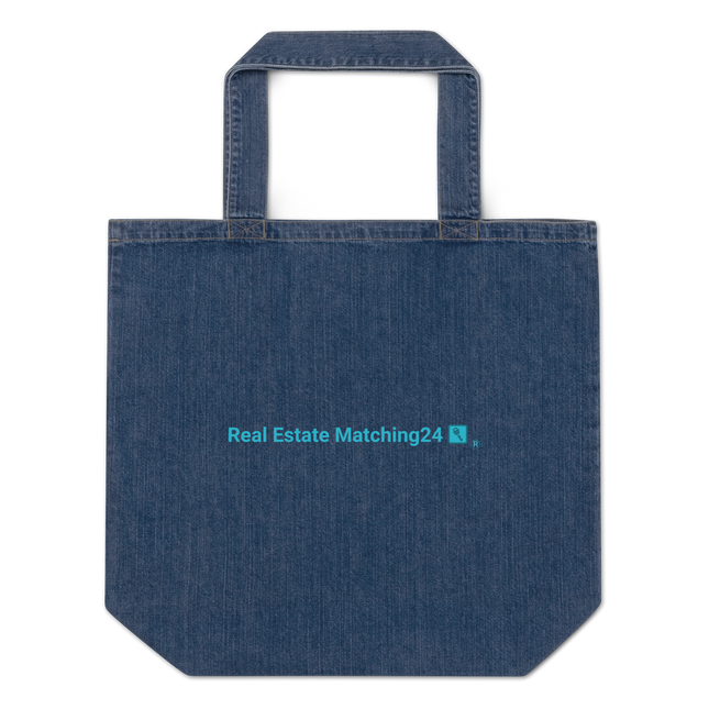 Organic denim tote bag with Real Estate Matching24 Logo
