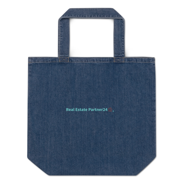 Organic denim tote bag with Real Estate Partner24 Logo