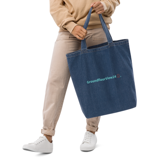 Organic denim tote bag Groundfloorview24 with House