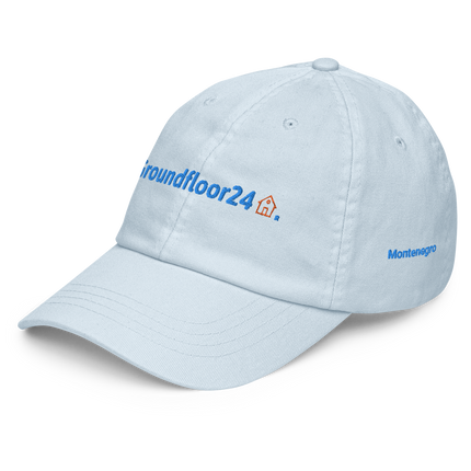 Montenegro Pastel baseball hat Groundfloor24 with 3 Logos.