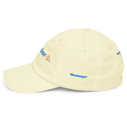 Montenegro Pastel baseball hat Groundfloor with 3 Logos.