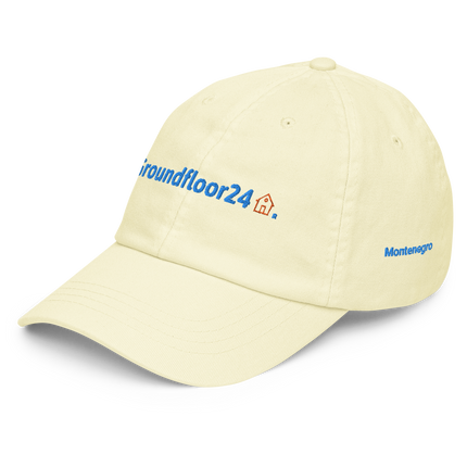 Montenegro Pastel baseball hat Groundfloor24 with 3 Logos.