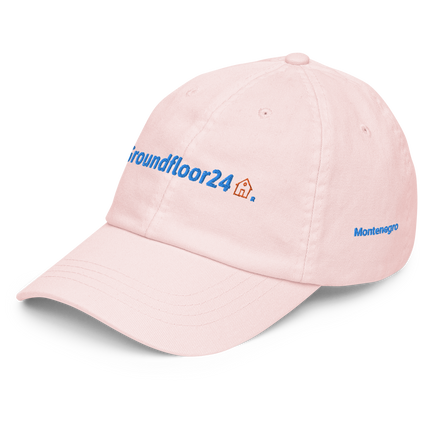 Montenegro Pastel baseball hat Groundfloor24 with 3 Logos.