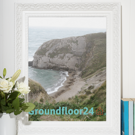 Sea & Hills Framed photo paper poster with Groundfloor24 with House Logo