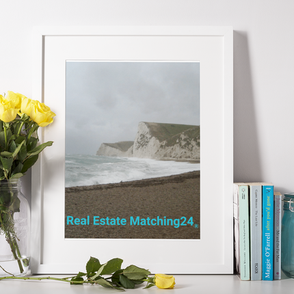 Waves and Sand Framed poster with realestatematching24 without key Logo