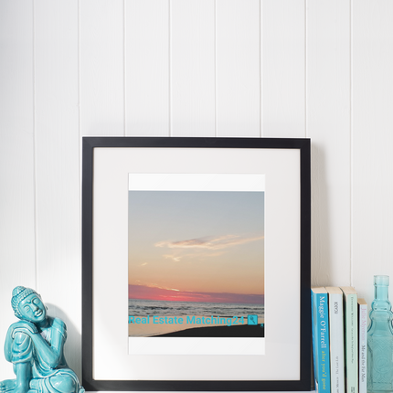 Sunset Sinari Framed photo paper poster with Real Estate Matching24 Logo