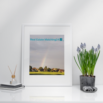 The Rainbow Sinari Framed poster with Real Estate Matching24 Logo