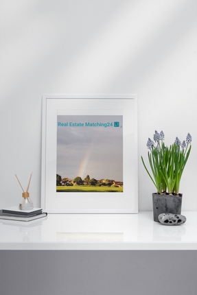 The Rainbow Sinari Framed poster with Real Estate Matching24 Logo