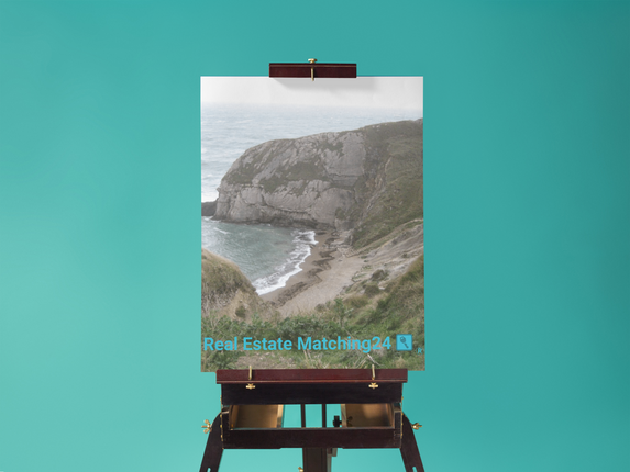 Sea & Hills Thin canvas with realestatematching24 with key Logo