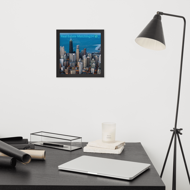 Beutiful Sinari Framed photo paper poster with Real Estate Matching24 Logo