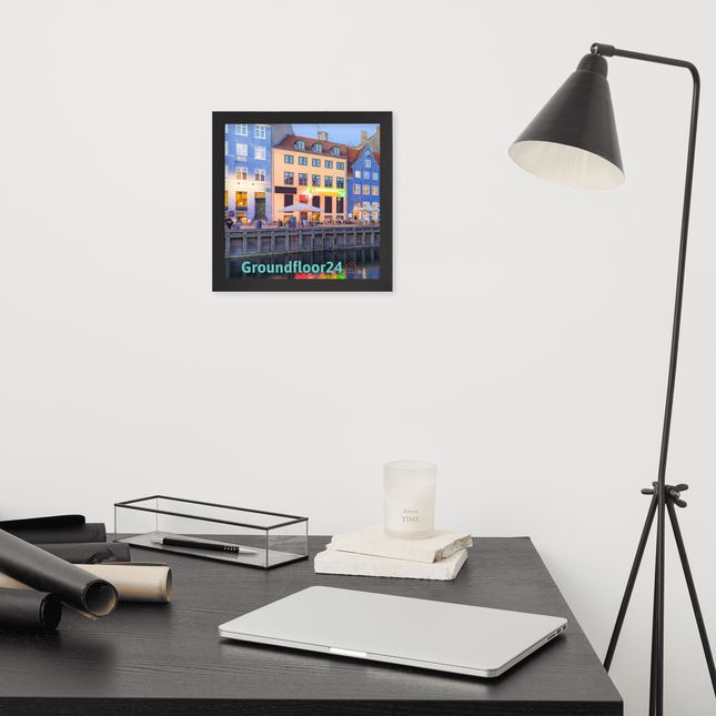Nyhavn Framed photo paper poster with Groundfloor24 Logo