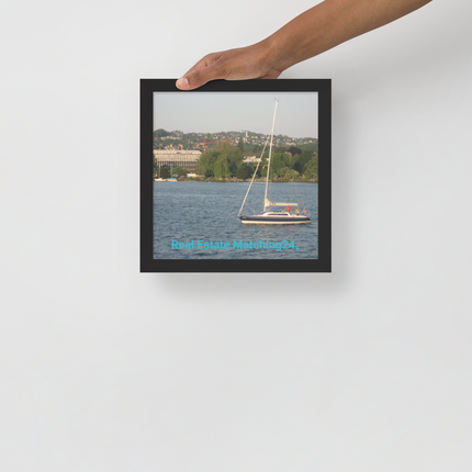 Boat on the River Framed photo paper poster with realestatematching24 without key Logo
