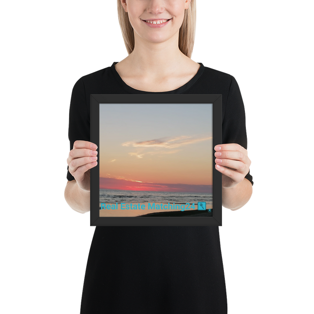 Sunset Sinari Framed photo paper poster with Real Estate Matching24 Logo