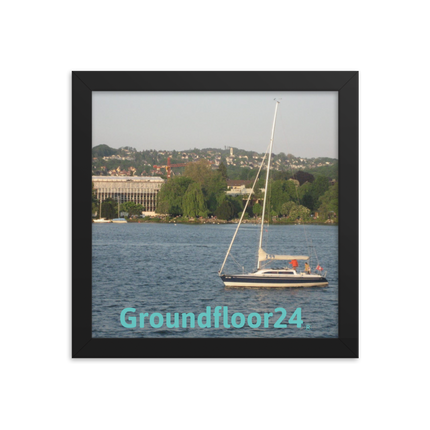 Boat on the River Framed photo paper poster with Groundfloor24 without House Logo