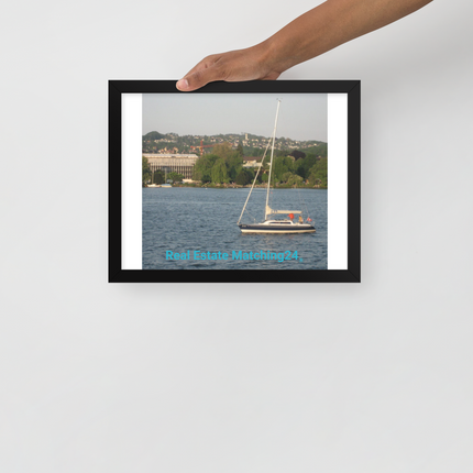 Boat on the River Framed photo paper poster with realestatematching24 without key Logo