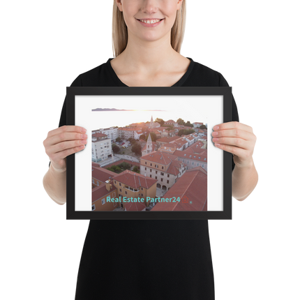 Roof Sunset View Framed photo paper poster with realestatepartner24 with house Logo