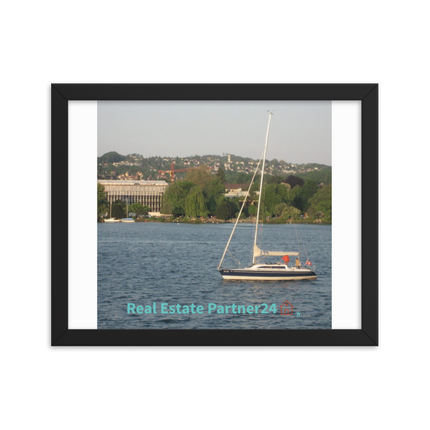 Boat on the River Framed photo paper poster with realestatepartner24 with house Logo