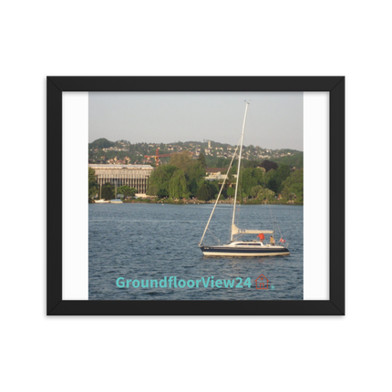 Boat on the River Framed photo paper poster with groundfloorview24 with House Logo