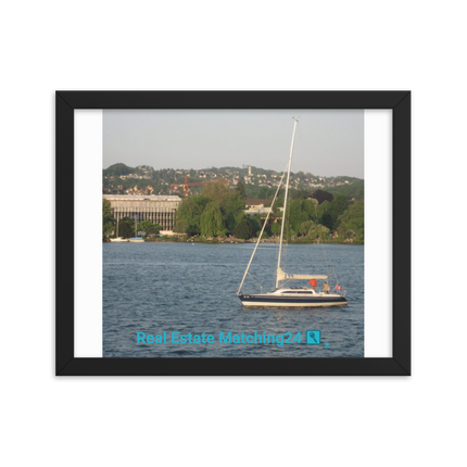Boat on the River Framed photo paper poster with realestatematching24 with key Logo