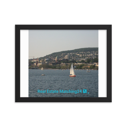 Beautiful River & Hills Sinari Framed photo paper poster with realestatematching24 with key Logo