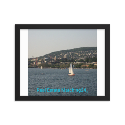 Beautiful River & Hills Sinari Framed photo paper poster with realestatematching24 without key Logo