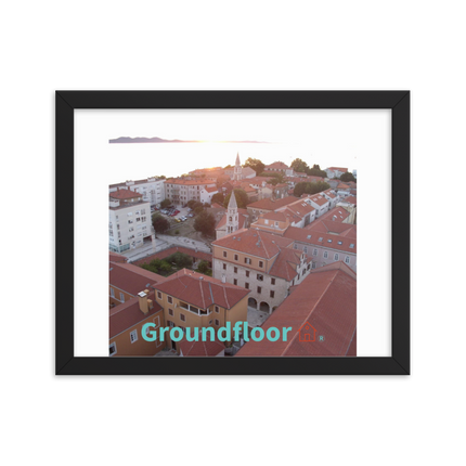 Roof Sunset View Framed photo paper poster with Groundfloor with House Logo