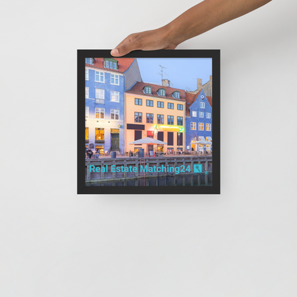 Nyhavn Framed photo paper poster with Real Estate Matching24 Logo