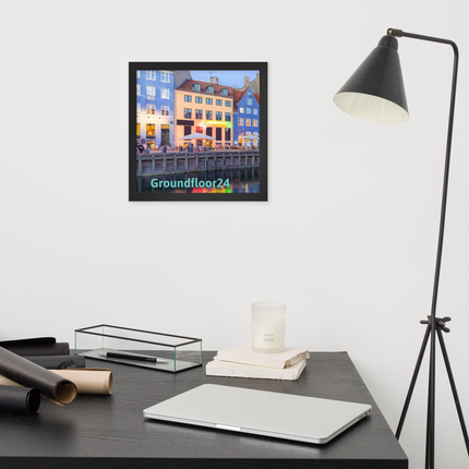 Nyhavn Framed photo paper poster with Groundfloor24 Logo