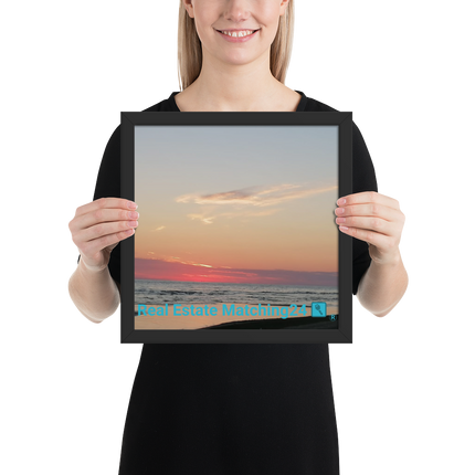 Sunset Sinari Framed photo paper poster with Real Estate Matching24 Logo